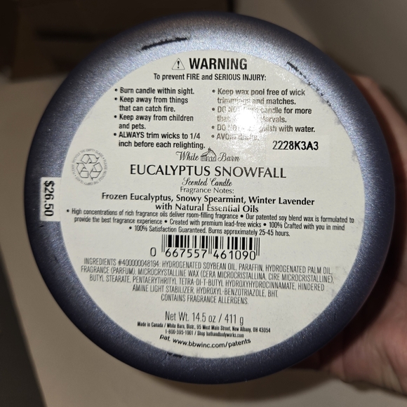 White Barn Eucalyptus Snowfall Candle 14.5 oz 3-wick NEW - Picture 4 of 7